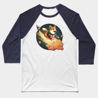 shiba inu flying into space with a rocket Baseball T-Shirt